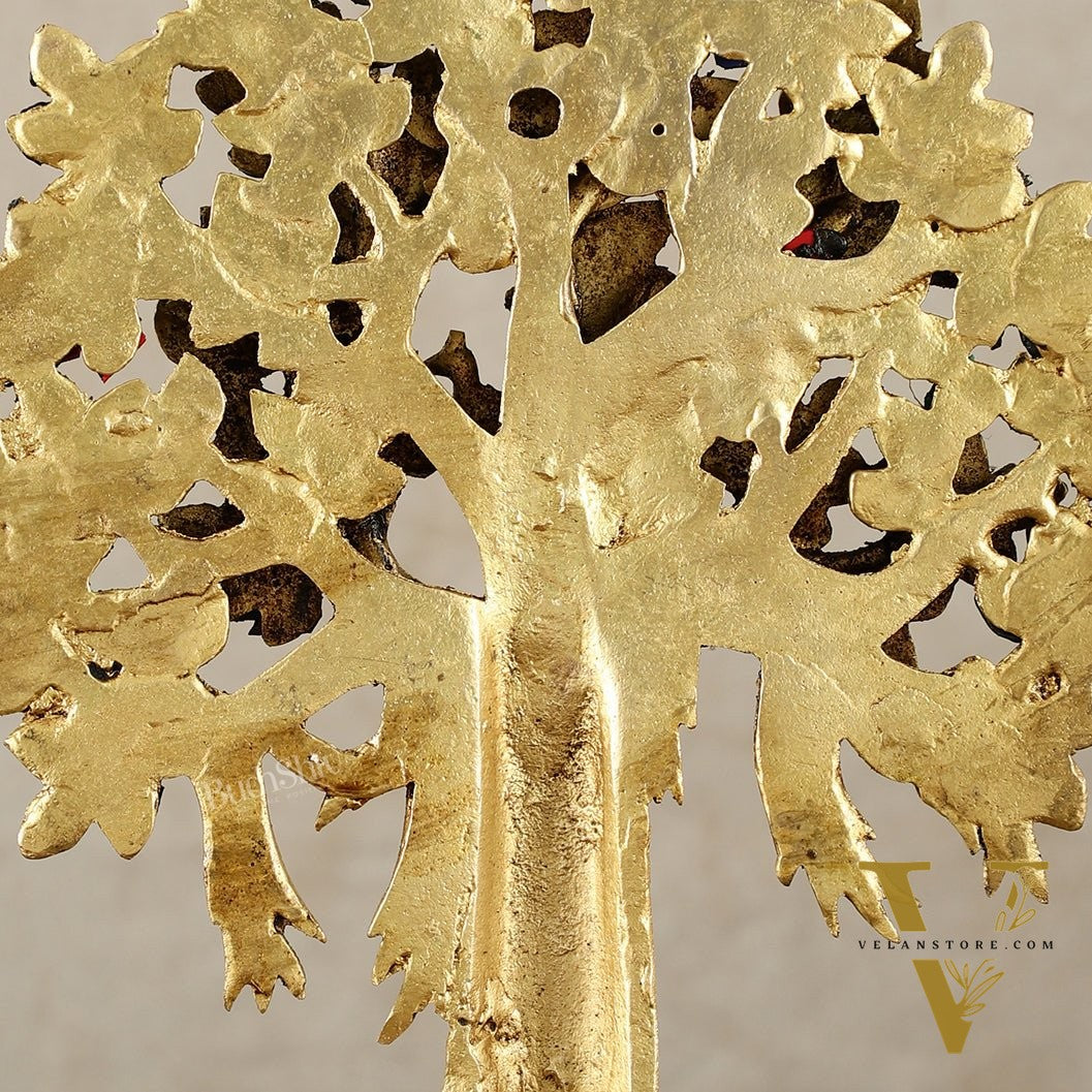 Pure Brass Handcrafted Kalpavriksha Tree - Table Standing - 11" with meenakari