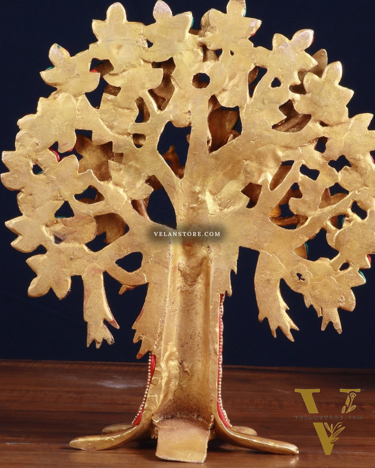 Pure Brass Handcrafted Kalpavriksha Tree - Table Standing - 11" with stonework