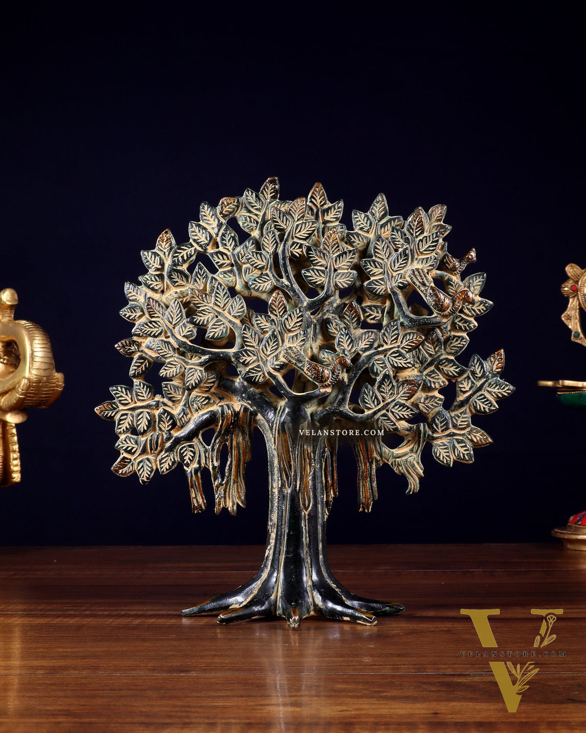 Pure Brass Handcrafted Kalpavriksha Tree - Table Standing 9" sand finish