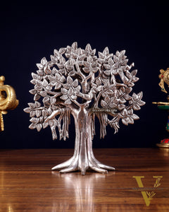 Pure Brass Handcrafted Kalpavriksha Tree - Table Standing 9" silver plated