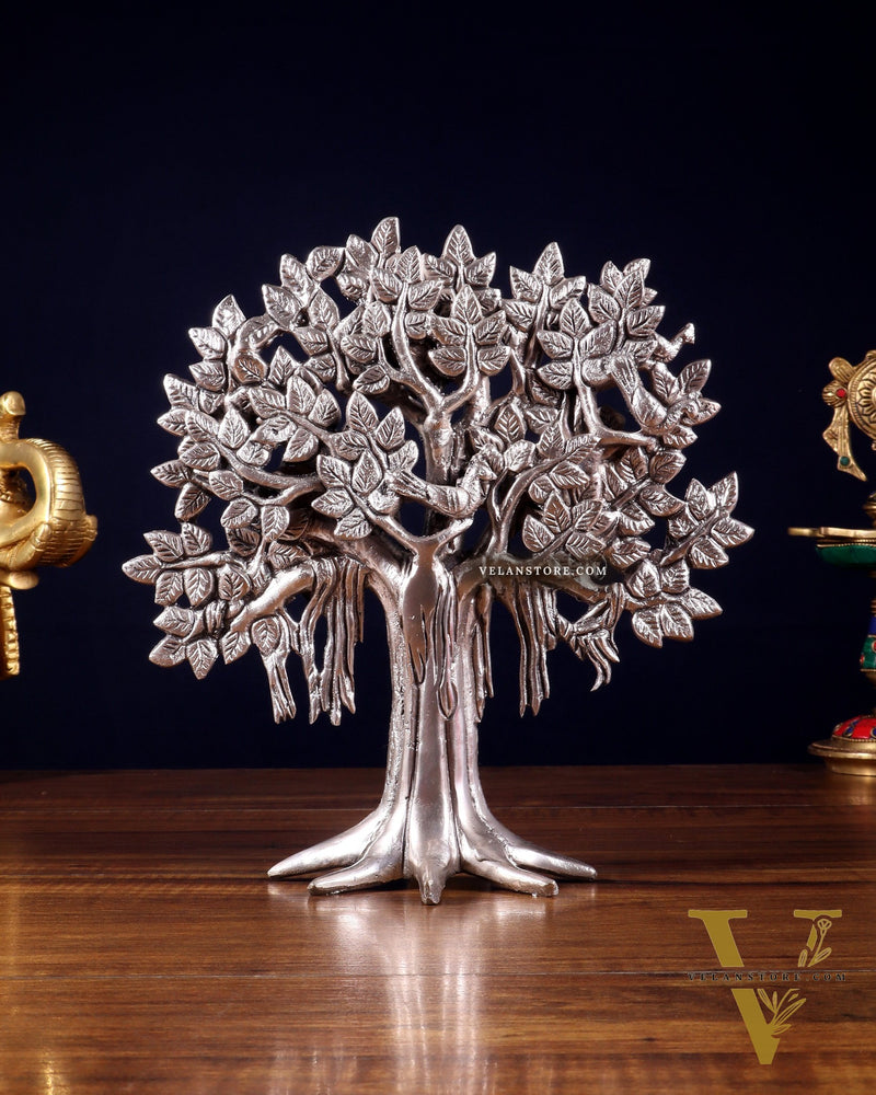 Pure Brass Handcrafted Kalpavriksha Tree - Table Standing 9" silver plated