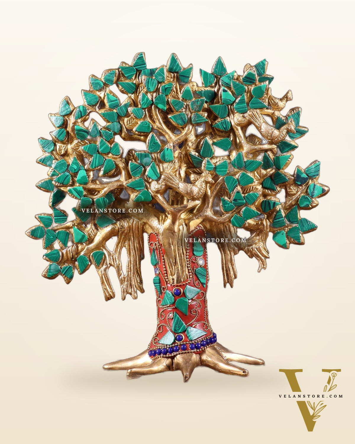 Pure Brass Handcrafted Kalpavriksha Tree - Table Standing 9" stonework