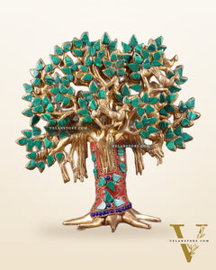 Pure Brass Handcrafted Kalpavriksha Tree - Table Standing 9" stonework