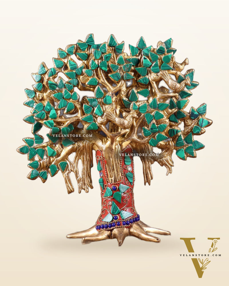 Pure Brass Handcrafted Kalpavriksha Tree - Table Standing 9" stonework