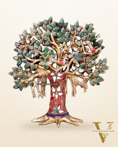Pure Brass Handcrafted Kalpavriksha Tree - Table Standing 9" stonework