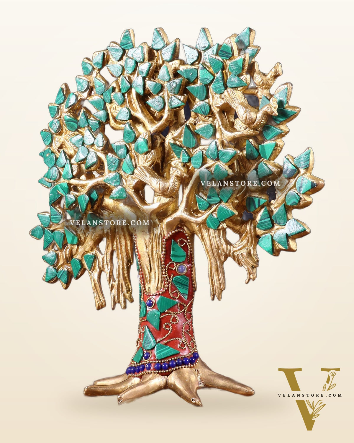 Pure Brass Handcrafted Kalpavriksha Tree - Table Standing 9" stonework