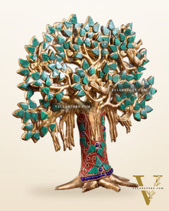 Pure Brass Handcrafted Kalpavriksha Tree - Table Standing 9" stonework
