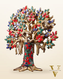 Pure Brass Handcrafted Kalpavriksha Tree - Table Standing 9" stonework
