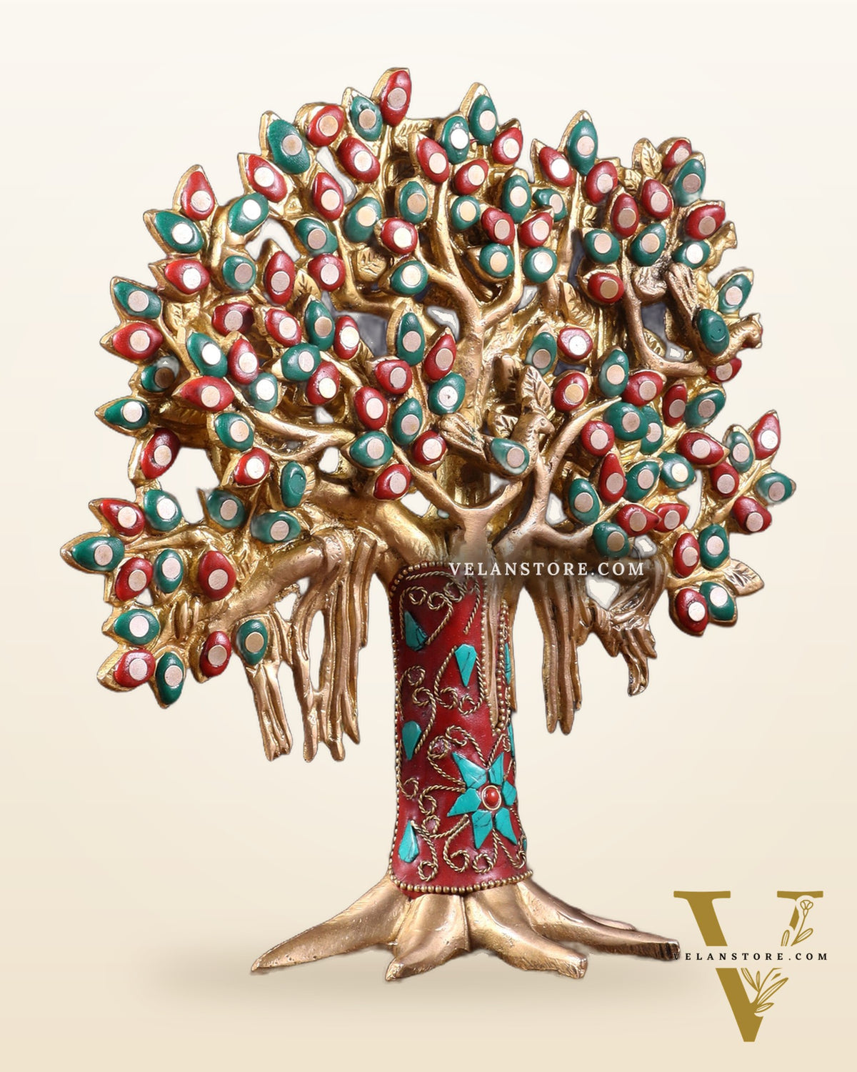 Pure Brass Handcrafted Kalpavriksha Tree - Table Standing 9" stonework