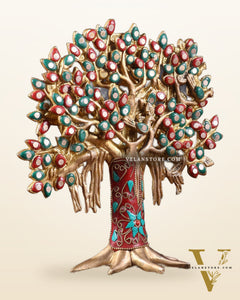 Pure Brass Handcrafted Kalpavriksha Tree - Table Standing 9" stonework