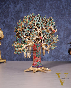 Pure Brass Handcrafted Kalpavriksha Tree - Table Standing 9" stonework