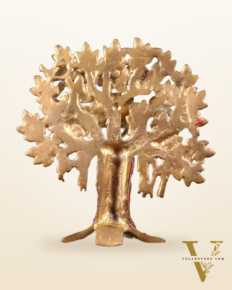 Pure Brass Handcrafted Kalpavriksha Tree - Table Standing 9" stonework
