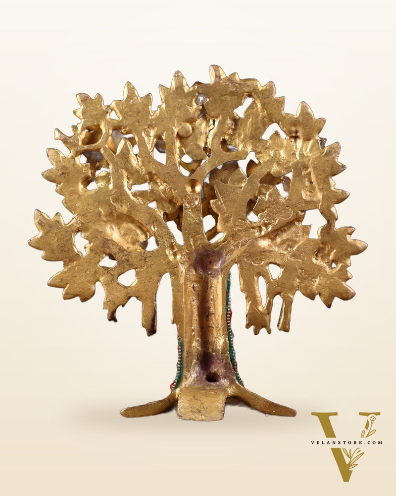 Pure Brass Handcrafted Kalpavriksha Tree - Table Standing 9" stonework