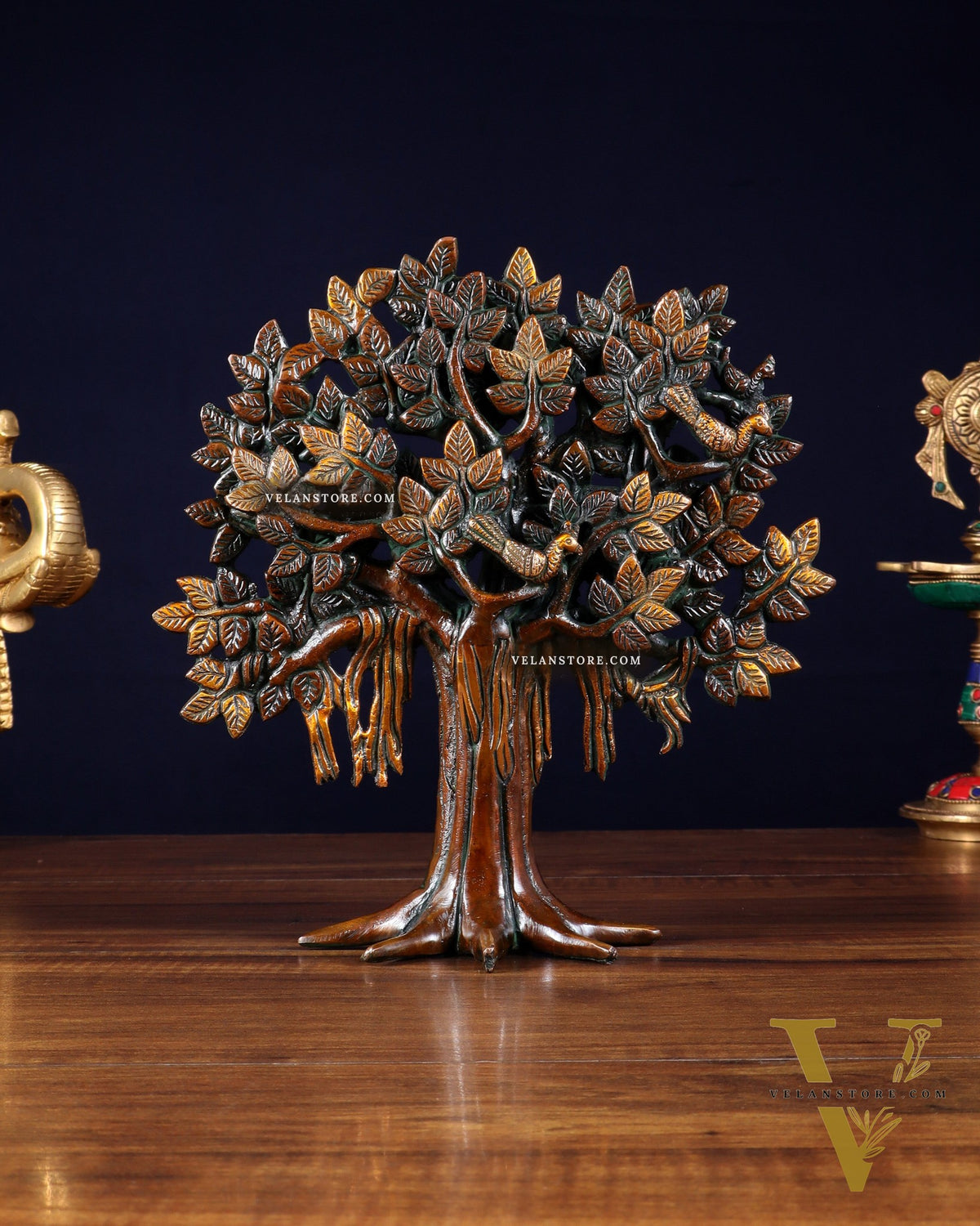 Pure Brass Handcrafted Kalpavriksha Tree - Table Standing 9" vintage tone