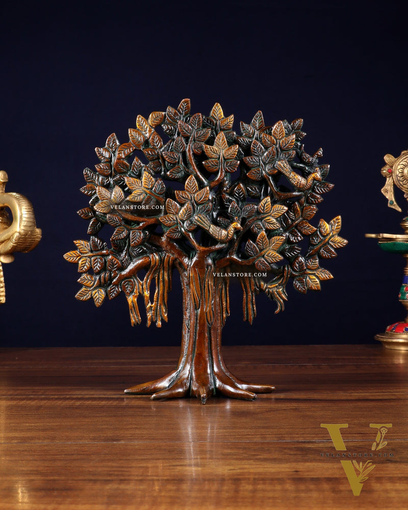 Pure Brass Handcrafted Kalpavriksha Tree - Table Standing 9" vintage tone