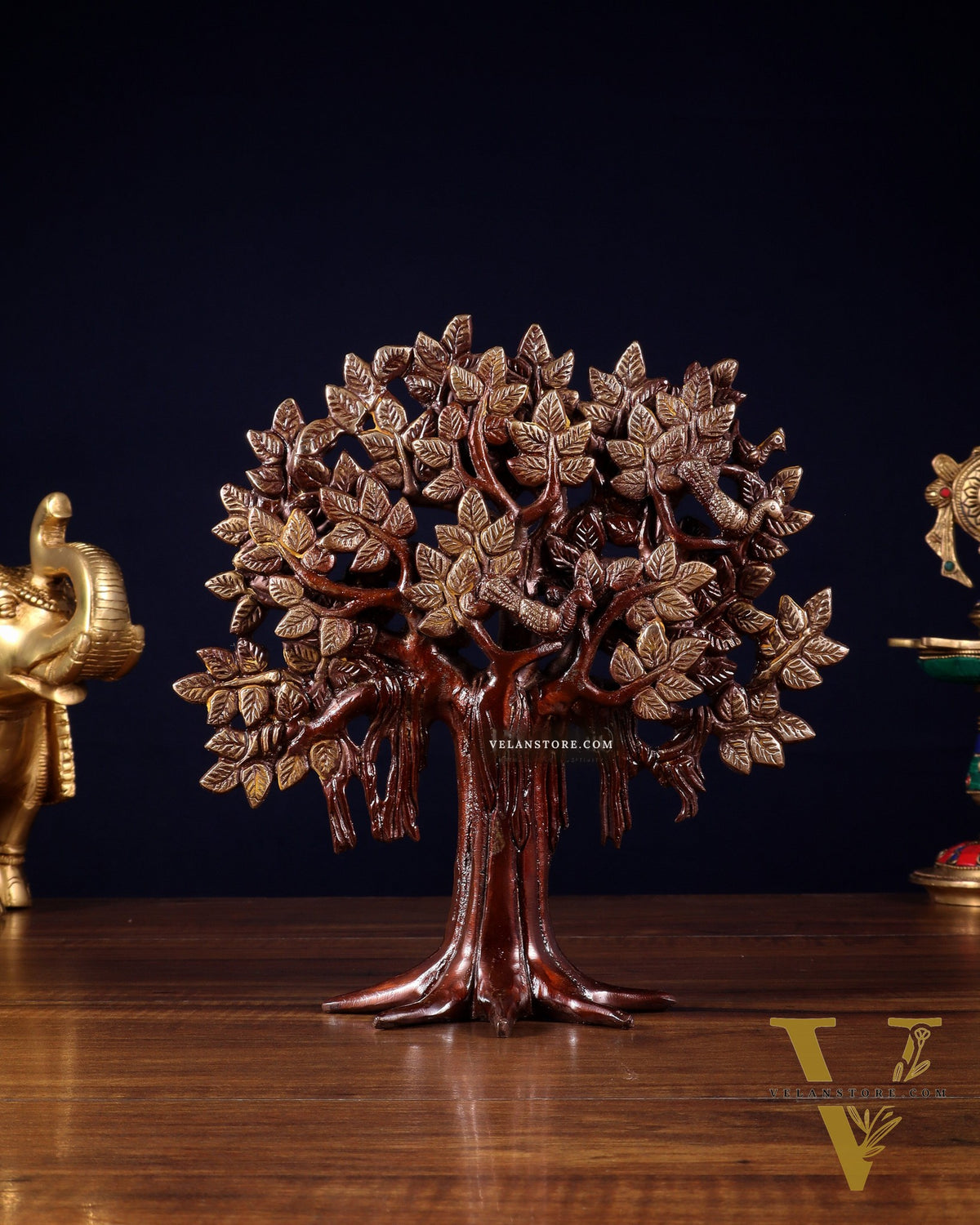 Pure Brass Handcrafted Kalpavriksha Tree - Table Standing 9" vintage tone