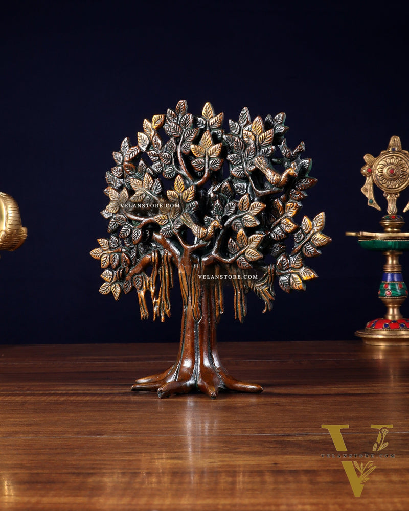 Pure Brass Handcrafted Kalpavriksha Tree - Table Standing 9" vintage tone