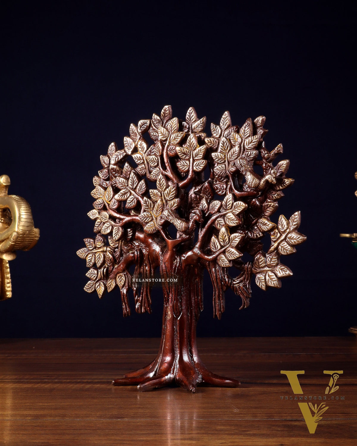 Pure Brass Handcrafted Kalpavriksha Tree - Table Standing 9" vintage tone