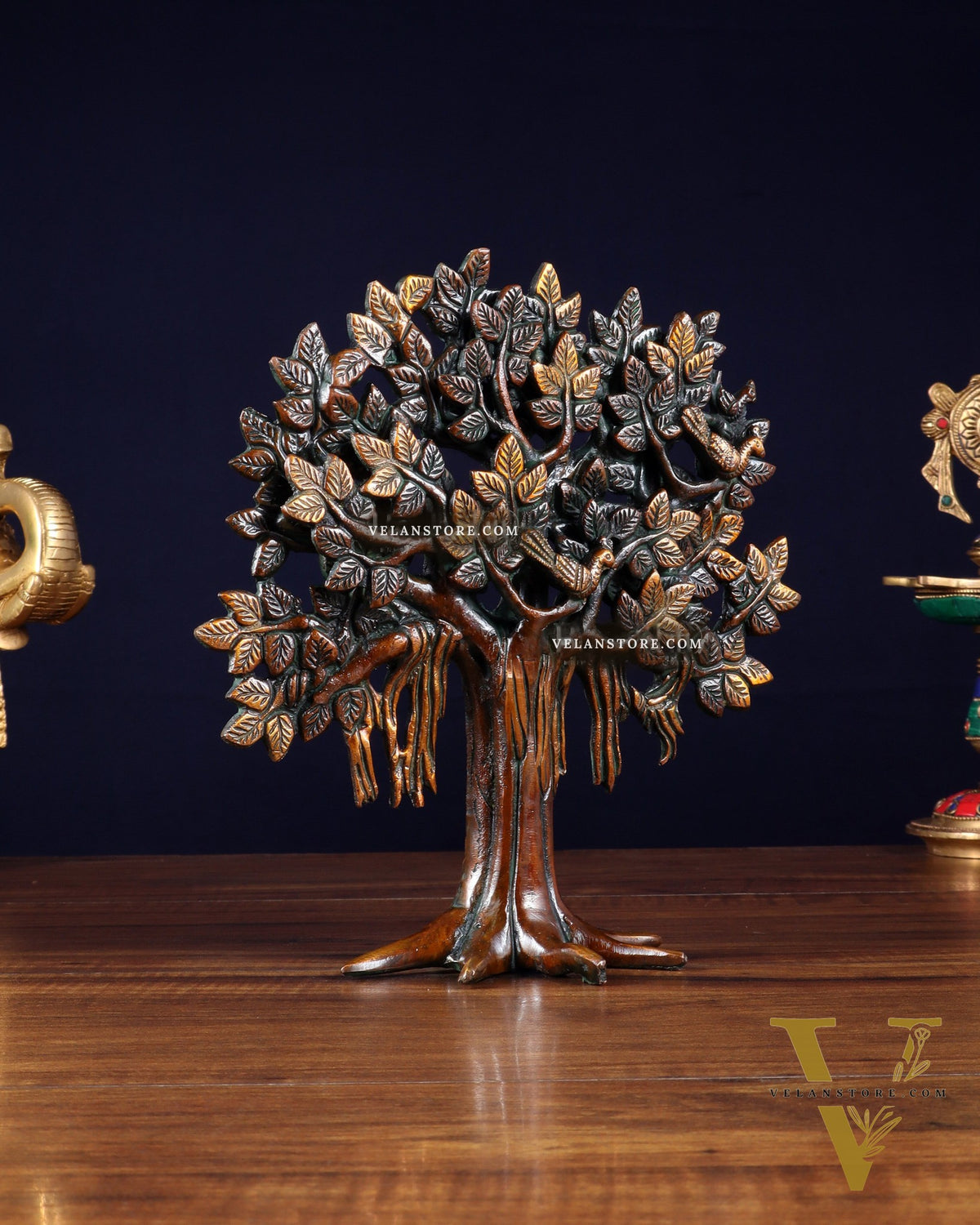 Pure Brass Handcrafted Kalpavriksha Tree - Table Standing 9" vintage tone
