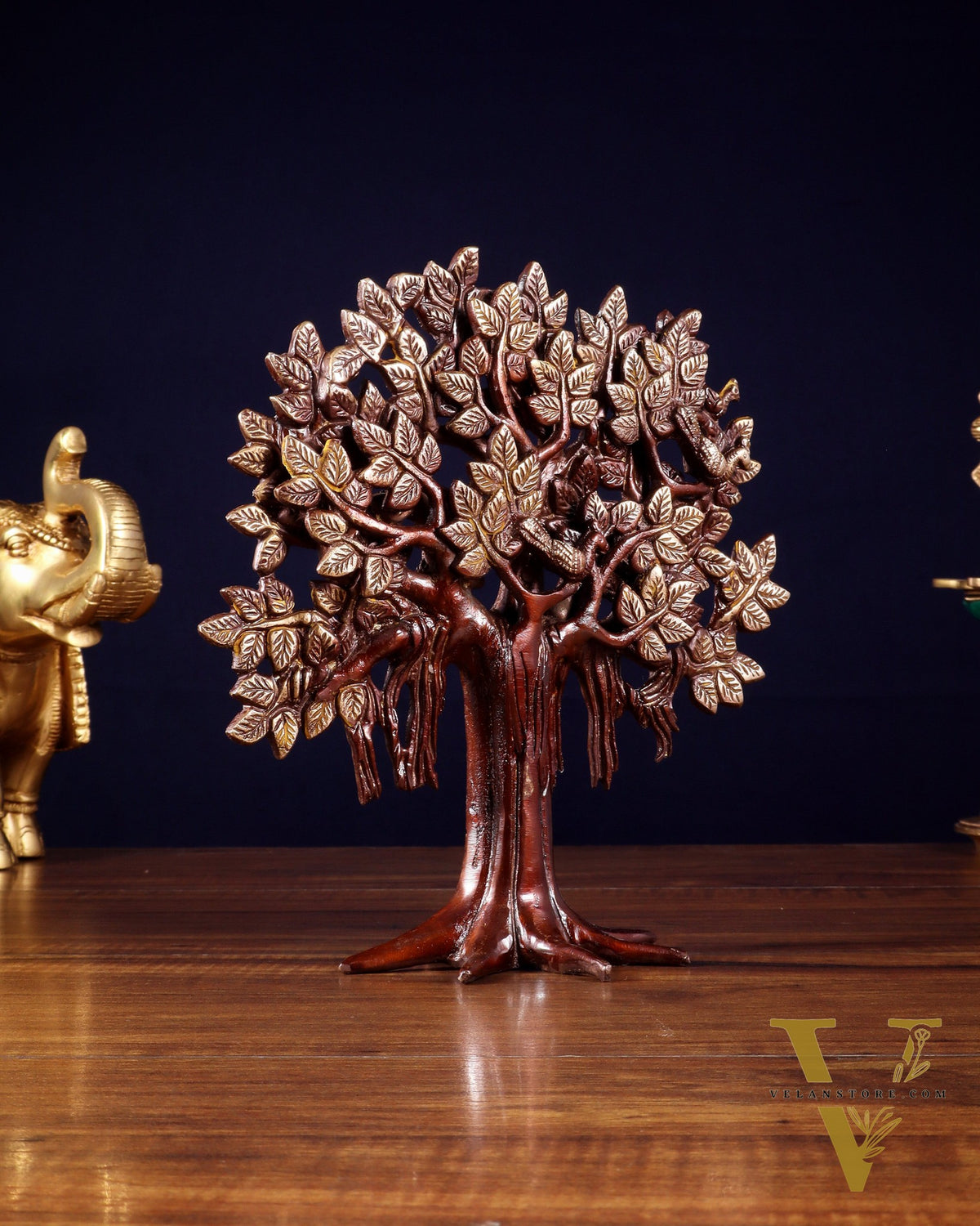 Pure Brass Handcrafted Kalpavriksha Tree - Table Standing 9" vintage tone