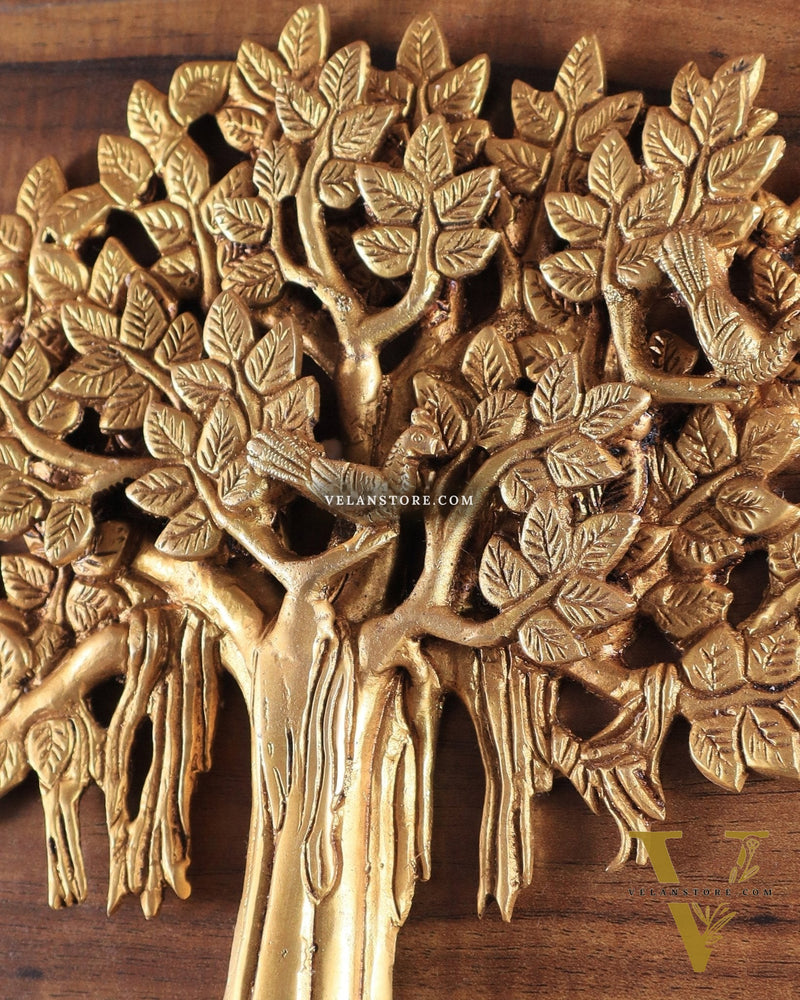 Pure Brass Handcrafted Kalpavriksha Tree Wall Hanging – Symbol of Prosperity 9"