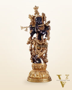 Pure Brass Handcrafted Krishna Statue – 21" black and gold finish