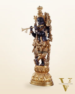 Pure Brass Handcrafted Krishna Statue – 21" black and gold finish