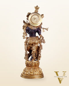 Pure Brass Handcrafted Krishna Statue – 21" black and gold finish