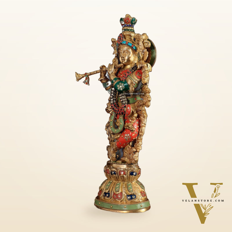 Pure Brass Handcrafted Krishna Statue 21 inch