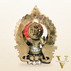 Pure Brass Handcrafted Lakshmi Idol on Lotus Base with Prabhavali Frame | 15.5"