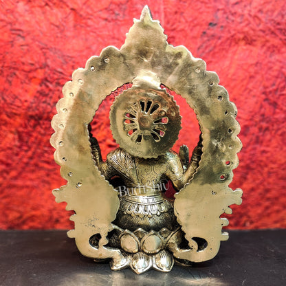 Pure Brass Handcrafted Lakshmi Idol on Lotus Base with Prabhavali Frame | 15.5"