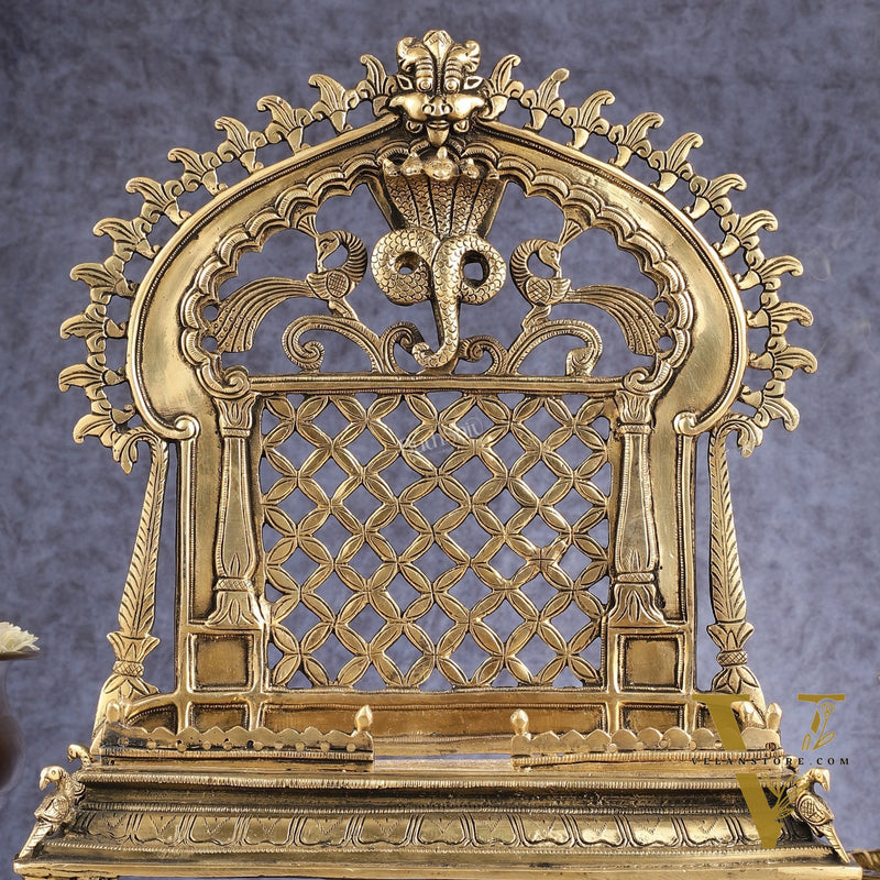 Pure Brass Handcrafted Large Singhasan for Deities - 13.5"