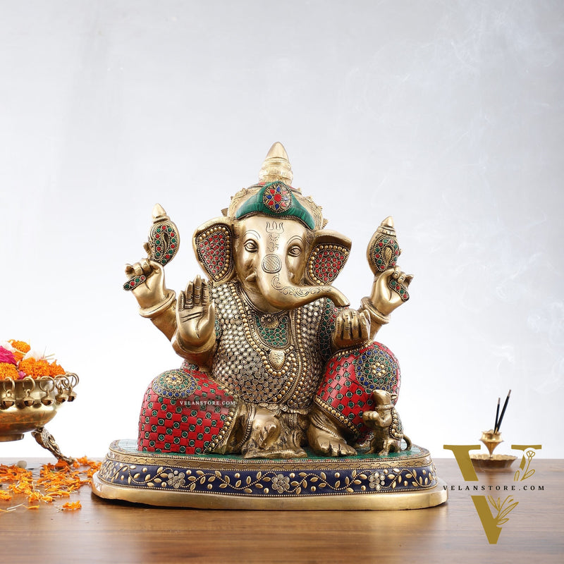Pure Brass Handcrafted Lord Ganesha Statue - 16 inch