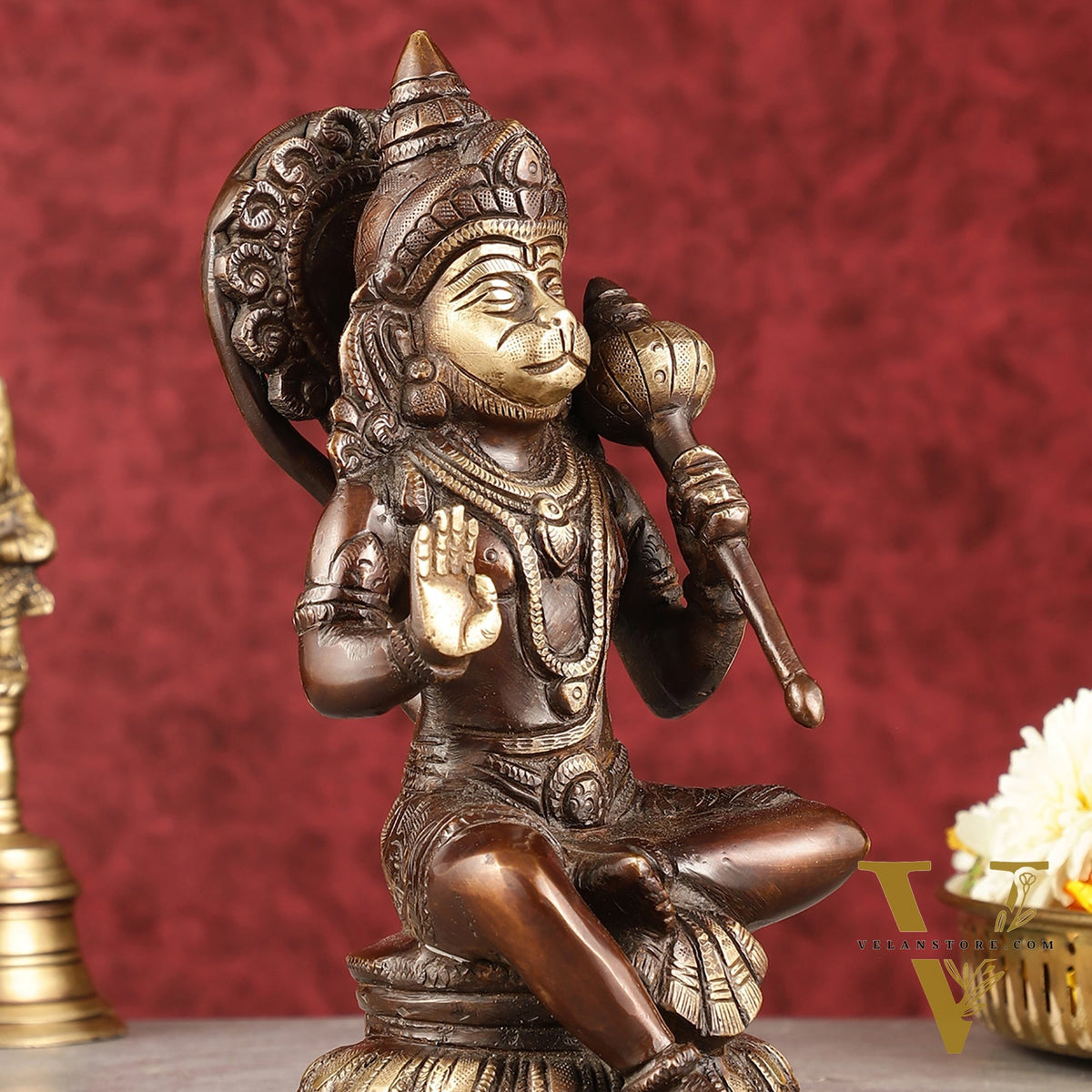 Pure Brass Handcrafted lord Hanuman Idol - 8" antique chola