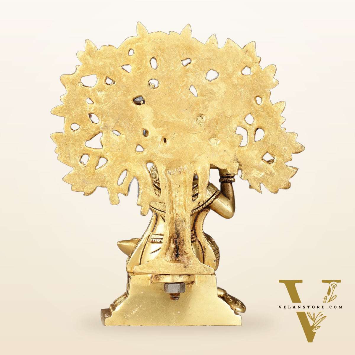 Pure Brass Handcrafted Lord Krishna Sitting with Kalpavriksha Tree Idol | 8"