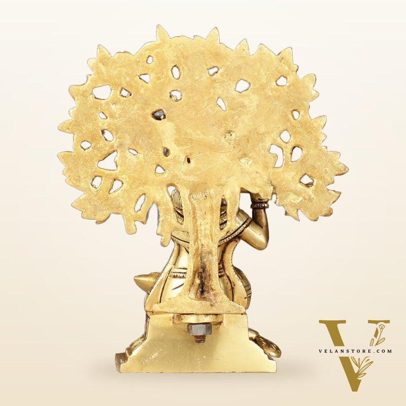 Pure Brass Handcrafted Lord Krishna Sitting with Kalpavriksha Tree Idol | 8"