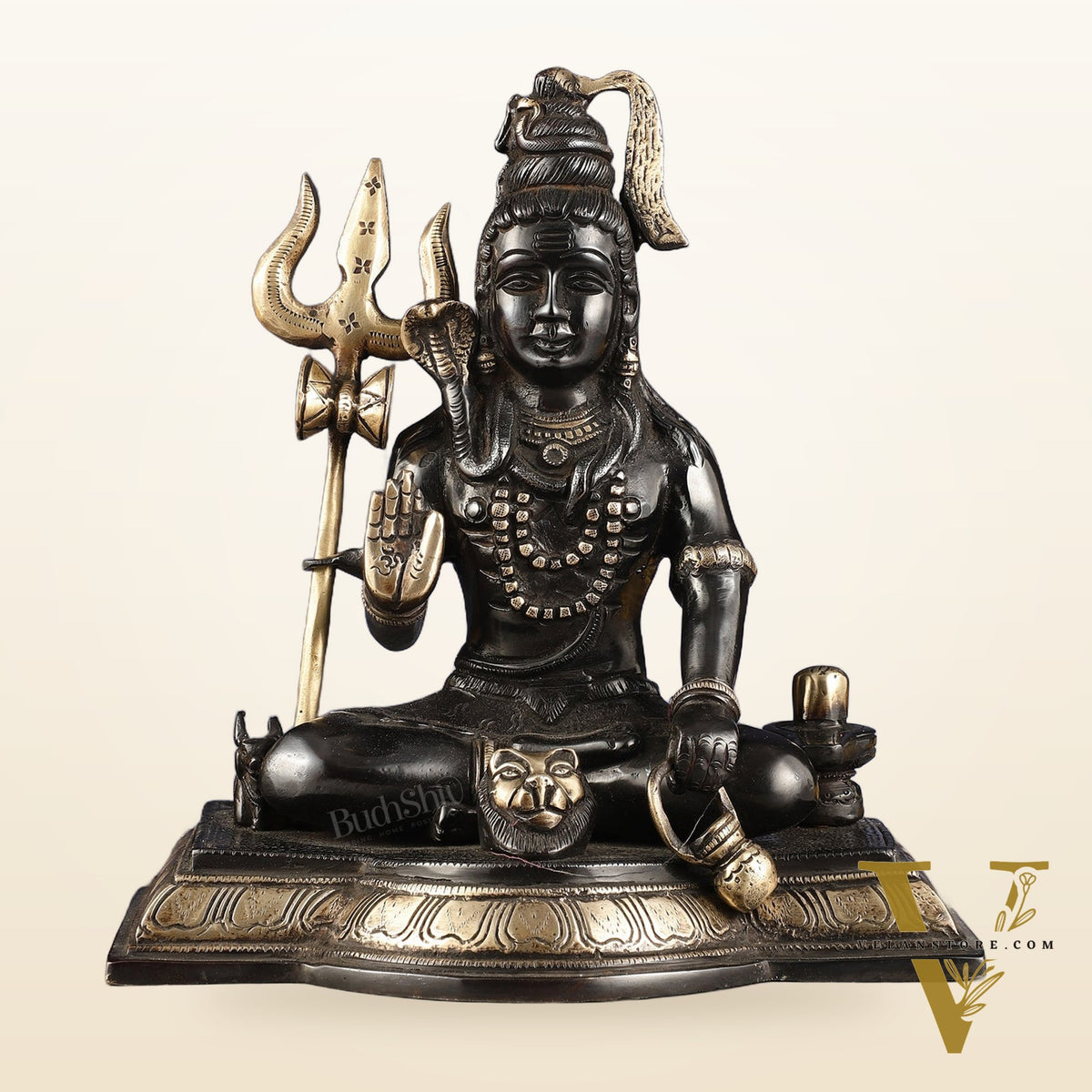Pure Brass Handcrafted Lord Shiva Statue - 10.5" Midnight black