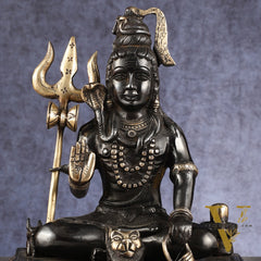 Pure Brass Handcrafted Lord Shiva Statue - 10.5" Midnight black