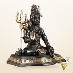 Pure Brass Handcrafted Lord Shiva Statue - 10.5" Midnight black
