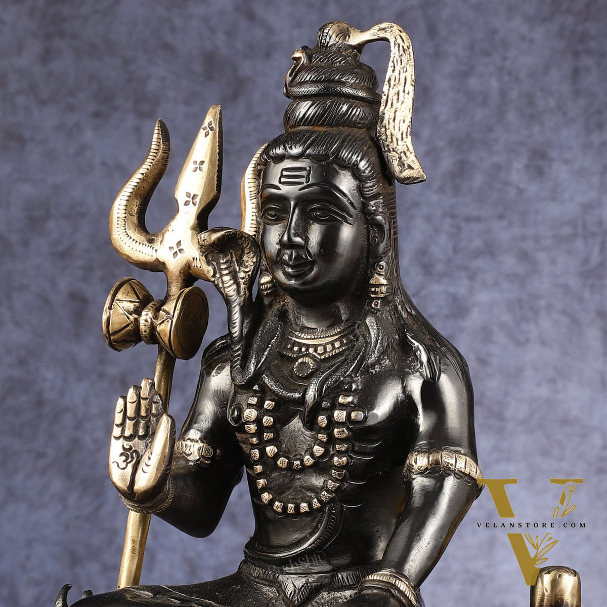 Pure Brass Handcrafted Lord Shiva Statue - 10.5" Midnight black