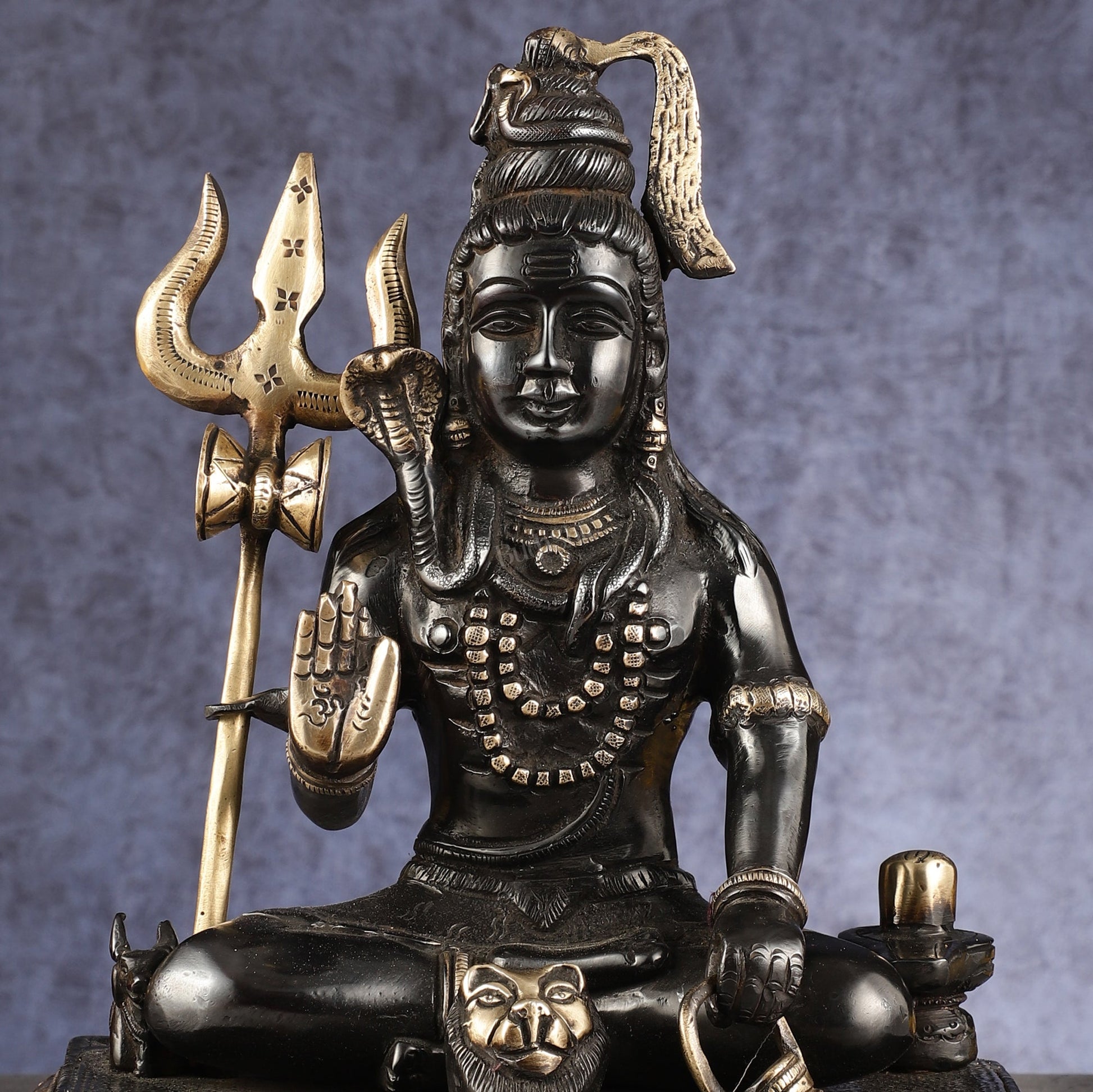 Pure Brass Handcrafted Lord Shiva Statue - 10.5" Midnight black
