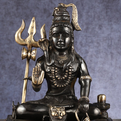 Pure Brass Handcrafted Lord Shiva Statue - 10.5" Midnight black