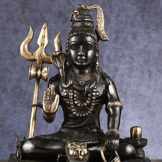 Pure Brass Handcrafted Lord Shiva Statue - 10.5" Midnight black