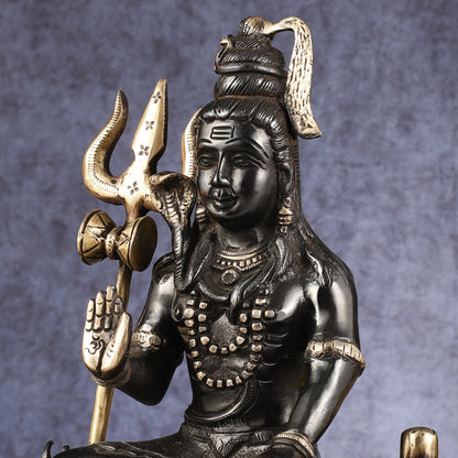 Pure Brass Handcrafted Lord Shiva Statue - 10.5" Midnight black