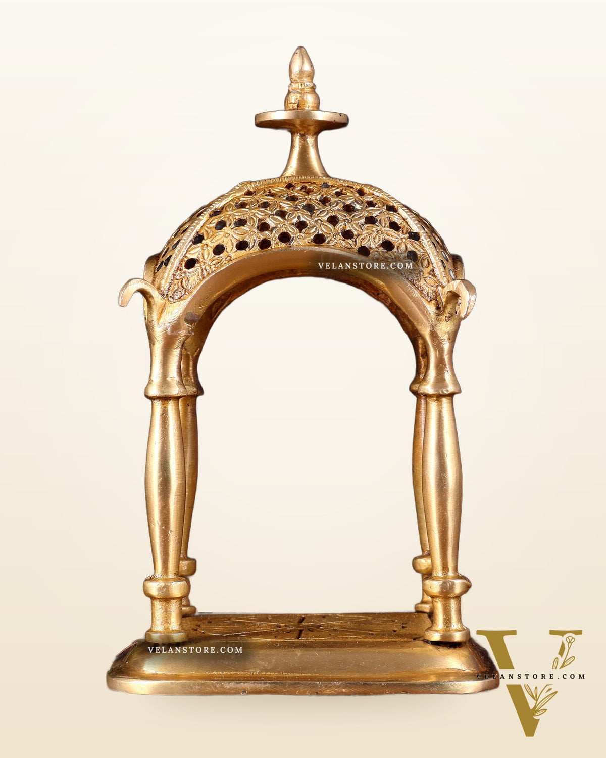 Pure Brass Handcrafted mandapam Temple with Jaali Work – 7" Height