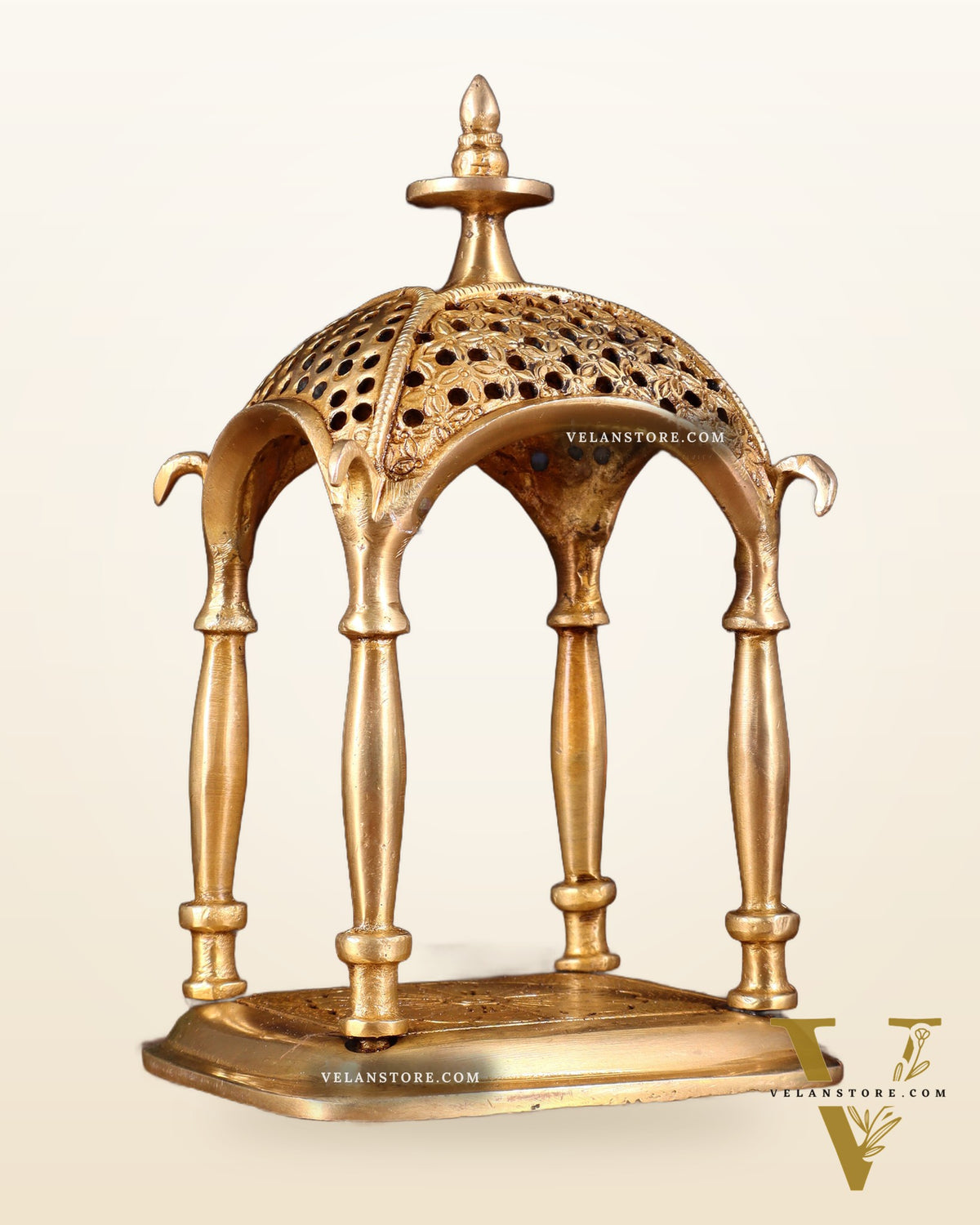 Pure Brass Handcrafted mandapam Temple with Jaali Work – 7" Height