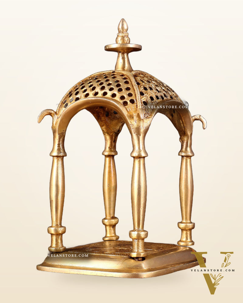 Pure Brass Handcrafted mandapam Temple with Jaali Work – 7" Height