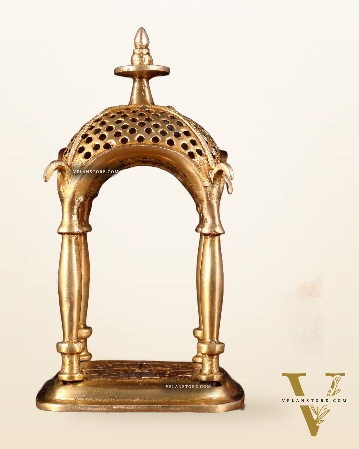 Pure Brass Handcrafted mandapam Temple with Jaali Work – 7" Height