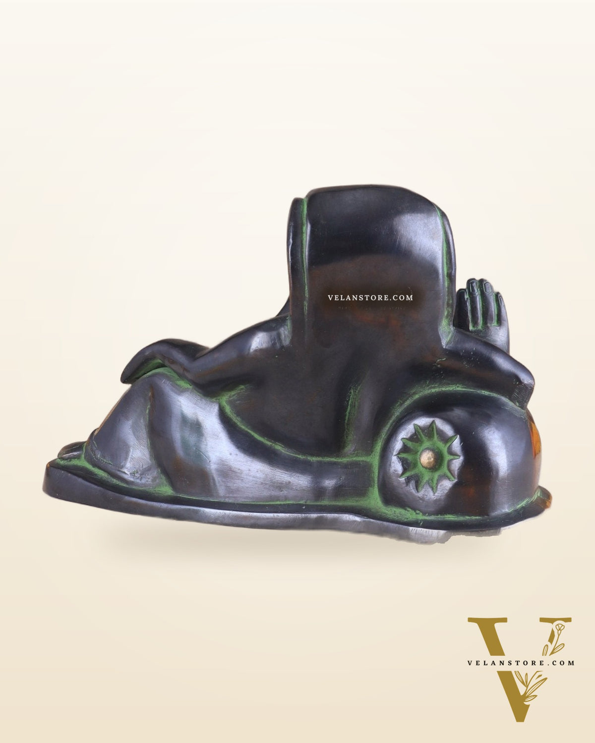 Pure Brass Handcrafted Modern Ganesha Statue in Resting Posture Vintage Black and Green Tone 11 inch