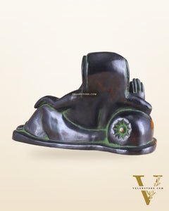 Pure Brass Handcrafted Modern Ganesha Statue in Resting Posture Vintage Black and Green Tone 11 inch
